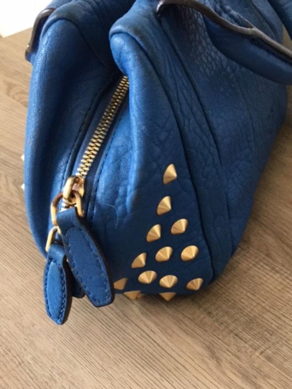 Authentic MCM Keana Studded Boston Satchel Crossbody Handbag Vibrant Blue P9076 - Picture 9 of 13